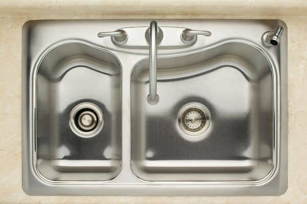 Picture of stainless steel sink from overhead